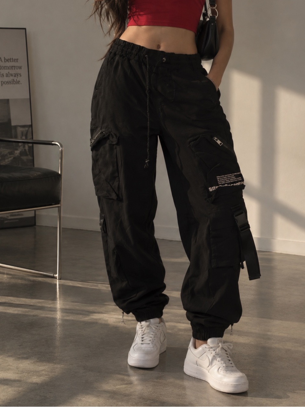 Black Cargo Jogger Pants with Utility Pockets